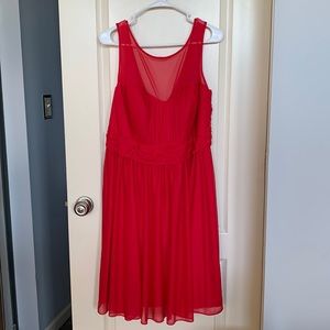 Red David's Bridal Formal Illusion Sweetheart Neckline Short Mesh